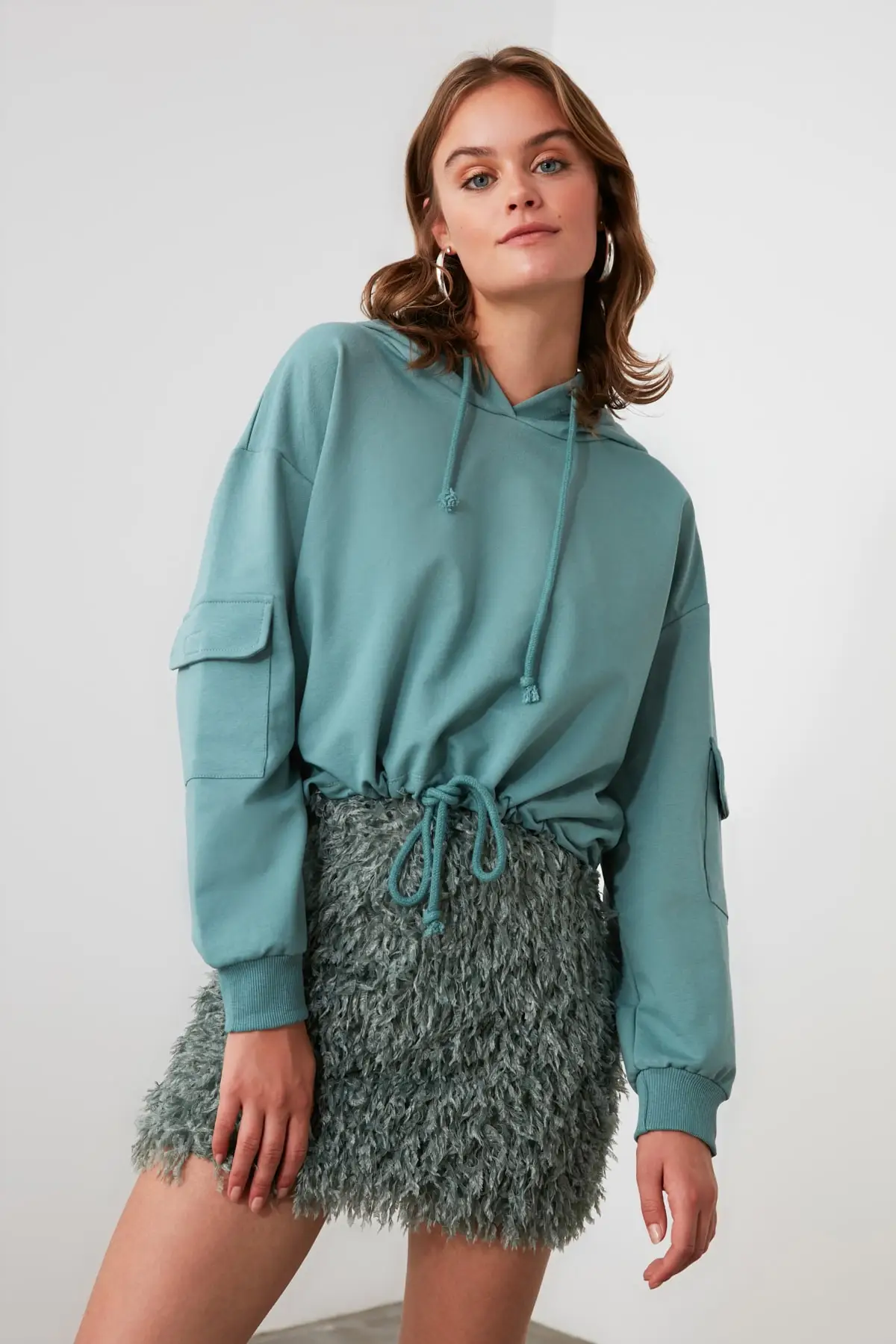 Trendyol мятный трикотажный свитшот с карманами TWOAW20SW0188|Женские толстовки и