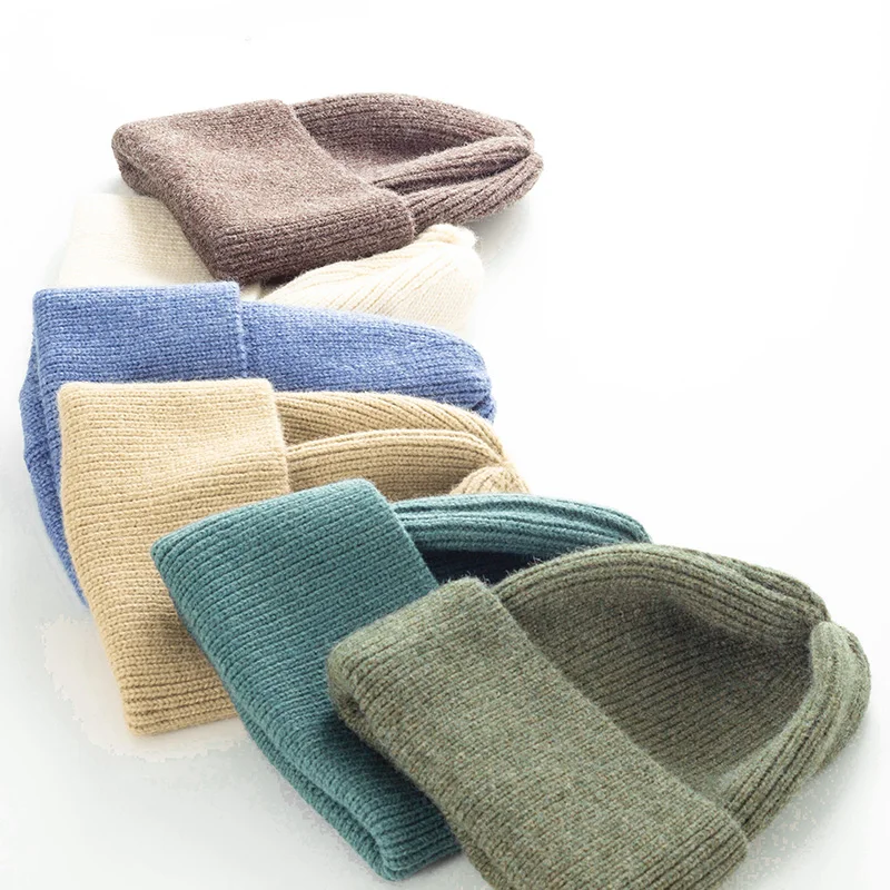 Однотонная Вязаная Шапка-бини из кашемира и хлопка для мужчин женщин модные