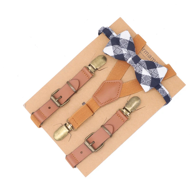 Детские кожаные подтяжки милый комплект с галстуком бабочкой из мультфильма для