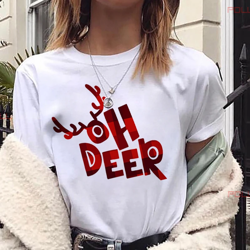 

Women Fashion Graphic Cute Tee Kawaii Tops Hipster Vogue Christmas Tumblr Shirt Female Maycaur Red Plaid Deer Christmas T Shirt