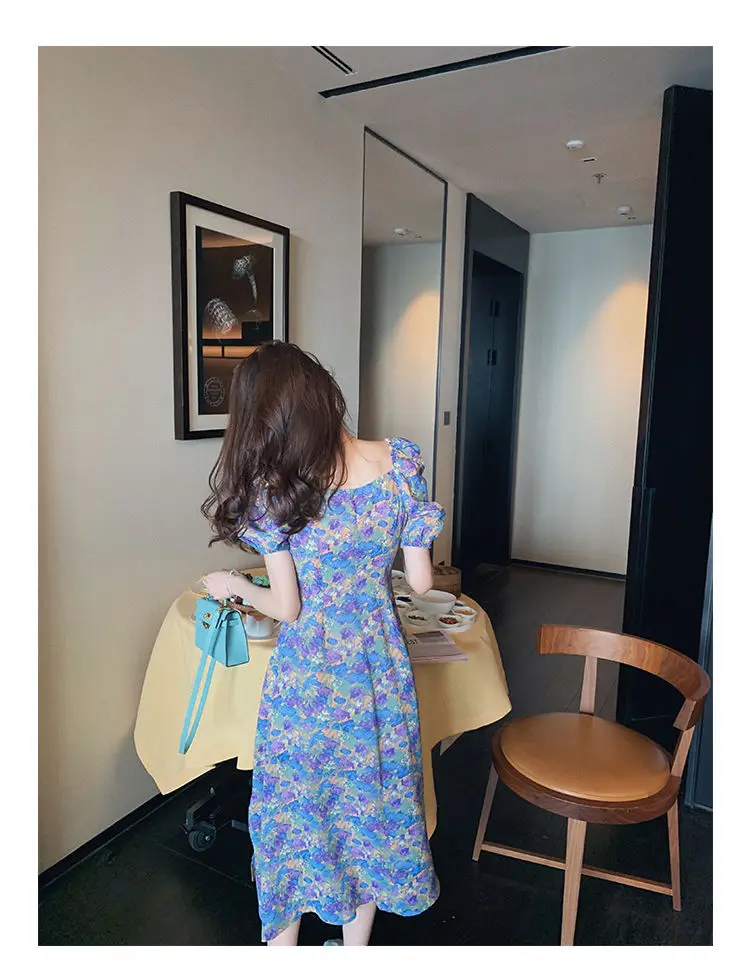 

Autumn Chiffon Women Long Sleeve Print Sexy V Neck Lace Up Fashion Chic Floral Elegant Party Dress