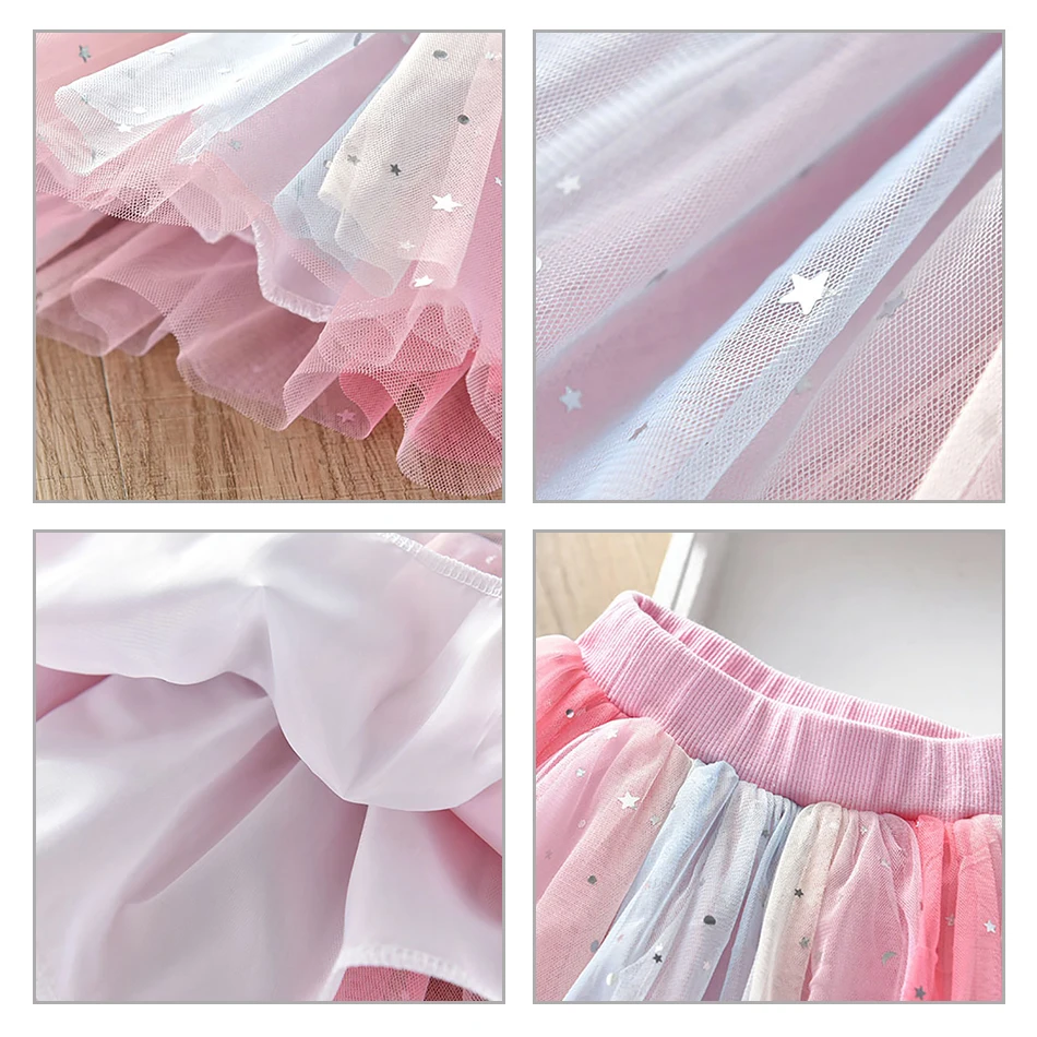 

VOGUEON New Fashion Kids Mesh Skirts Girls Princess Stars Glitter Dance Ballet Tutu Brand Sequin Party Girl Elastic Waist Skirt