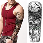 Водостойкая временная татуировка-наклейка Орел, волк, лес, на всю руку, большая фальшивая татуировка для мужчин, женщин, мужчин, боди-арт