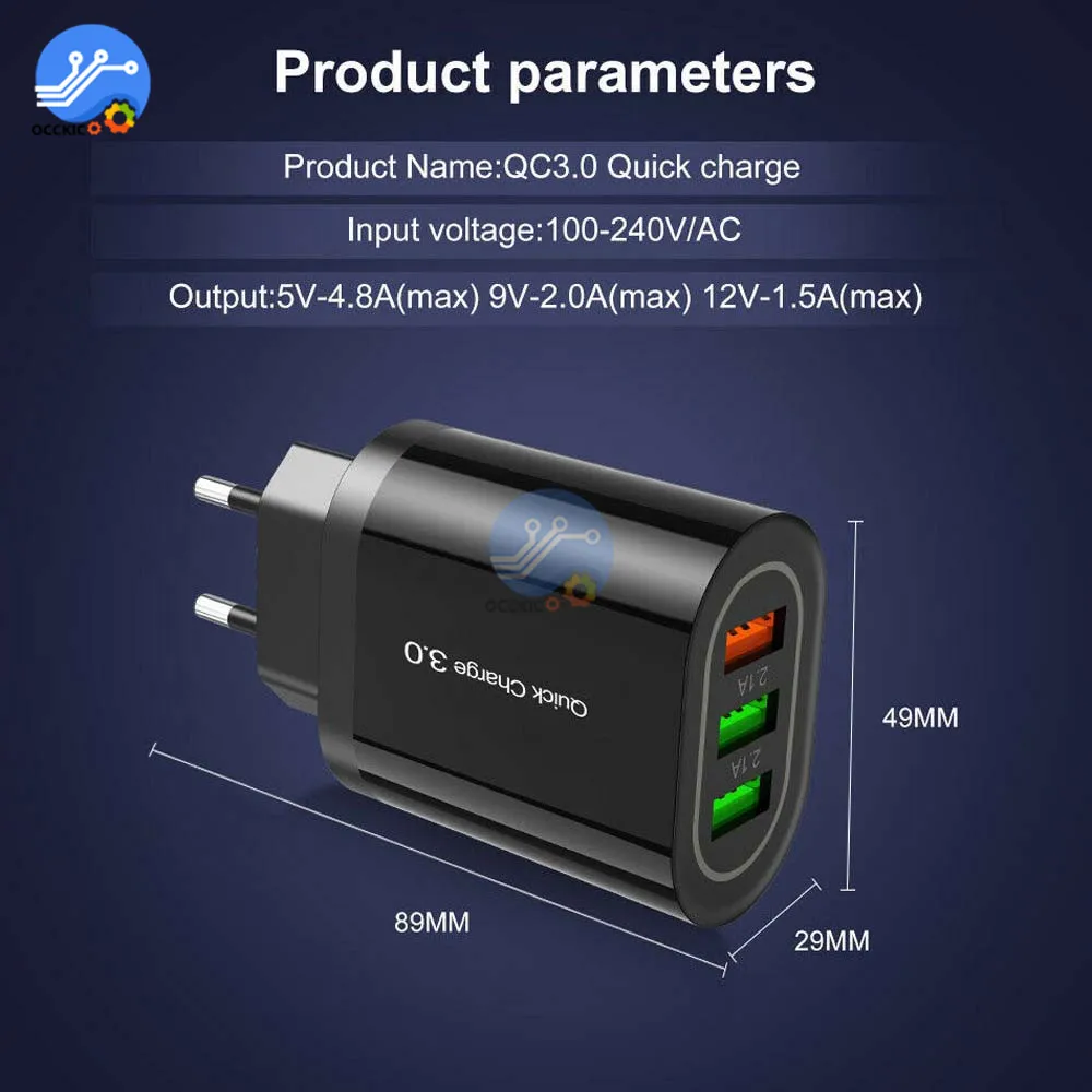 USB Зарядное устройство 3-зарядное устройство для быстрой зарядки QC 3,0 ЕС/США Plug Универсальный настенный телефон адаптер быстрой зарядки для iPhone XiaoMi huawei