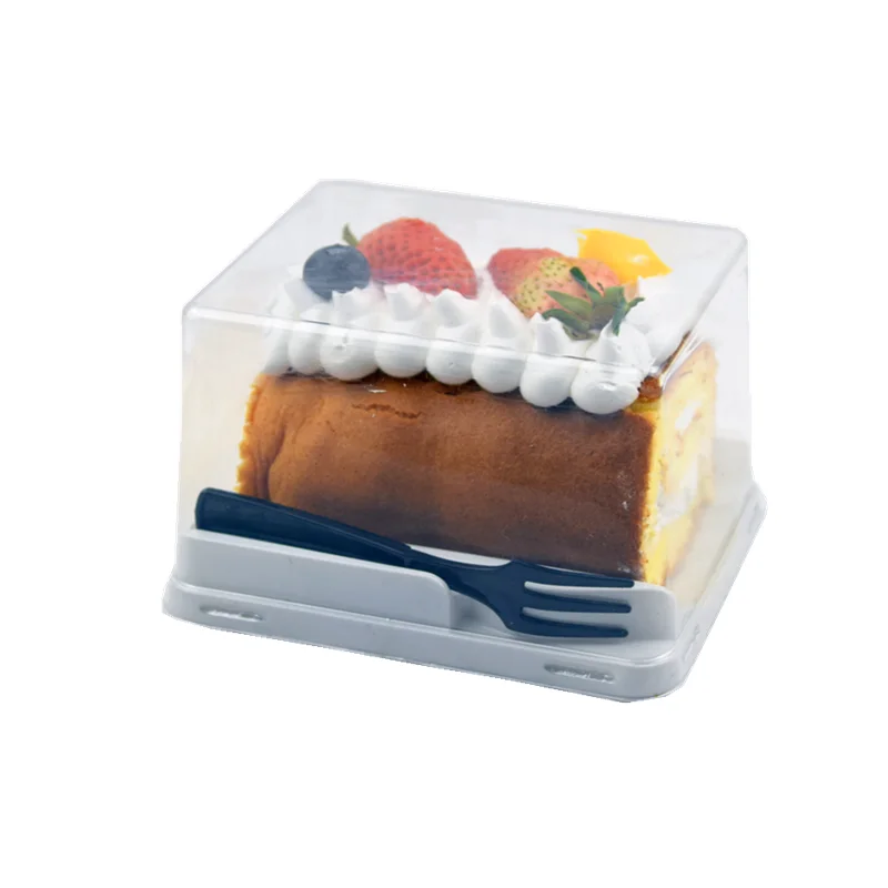

50pcs High quality cake packaging box dessert packaging transparent square plastic box diy baking bread package boxes with fork