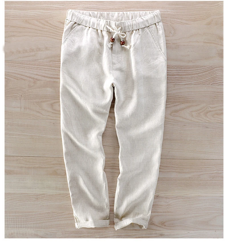 Мужские 2020 весенние модные мужские хлопковые льняные брюки белые синие тонкие до