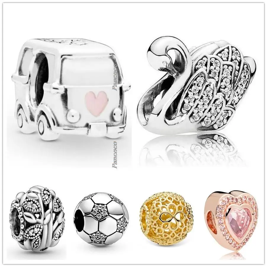 

Original 925 Sterling Silver Sparkling Football With Crystal Charm Beads Fit Pandora Bracelet & Necklace Jewelry