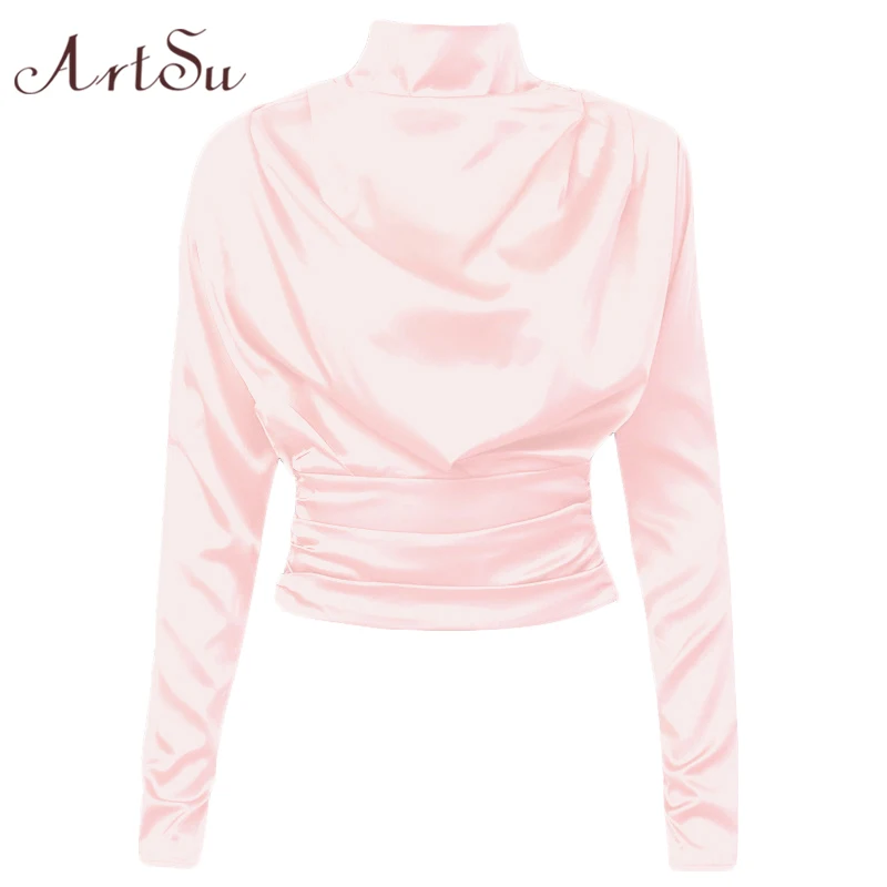 Artsu сатиновая Элегантная блузка для девушек с рюшами Повседневная однотонная