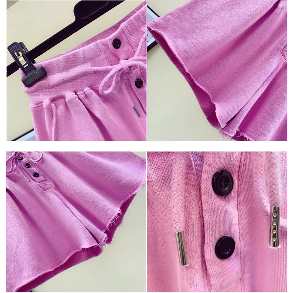 

Casual Sport Cotton Thin Summer Elastic High Waisted Shorts Women Fashion Lace Up Wide Legs Baggy Loose Short Clothes