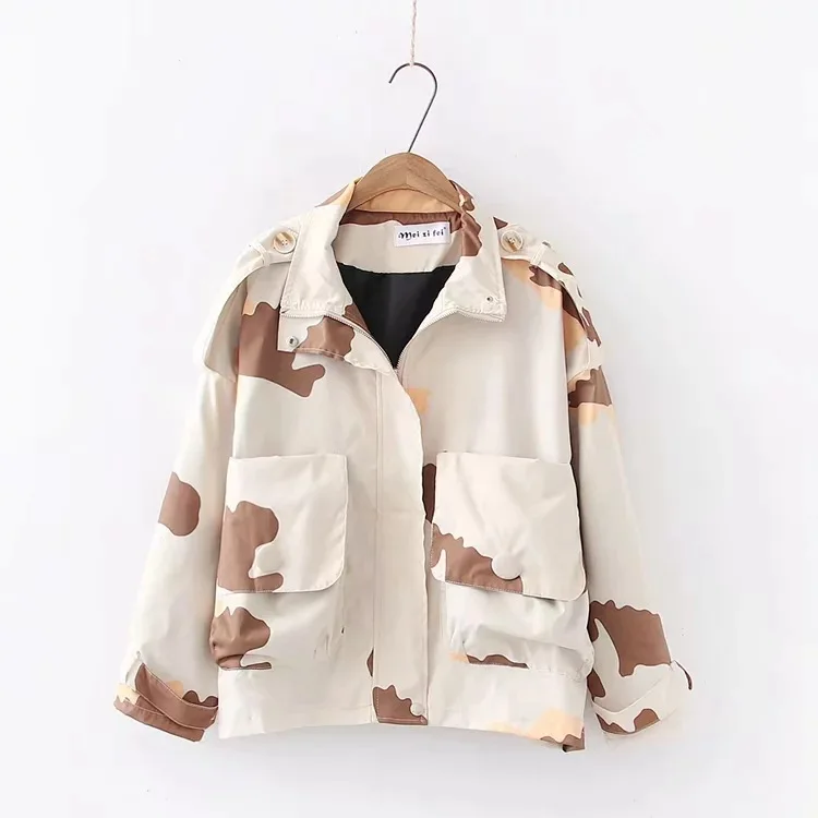 NoEnName_Null пальто камуфляж карман РЕТРО куртка женская осень весна длинный дизайн