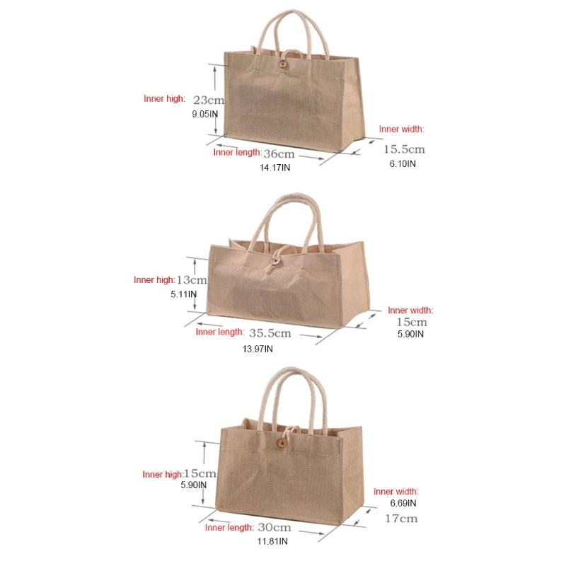 

Jute Tote Bags Burlap Handbag Reusable Beach Shopping Grocery Bag with Handle