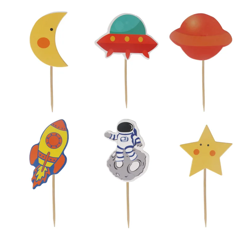 cake flag 24pcs Милые вечерние столовые приборы с космическим пространством, салфетки с флагом и воздушным шаром для космонавта, праздничные принадлежности для дня рождения, декорации с планетами - Цвет: cake flag 24pcs