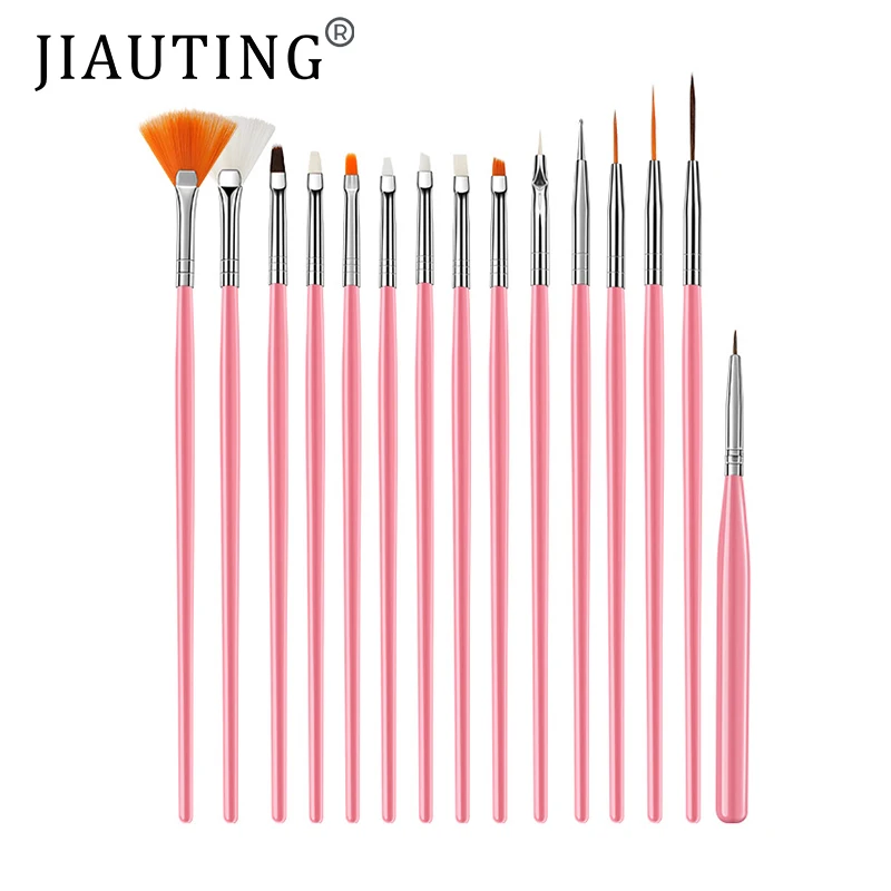 

JIAUTING 15PCS Professional Manicure UV Gel Brush Pen Transparent Acrylic Nail Art Painting Drawing Brush Phototherapy Tools