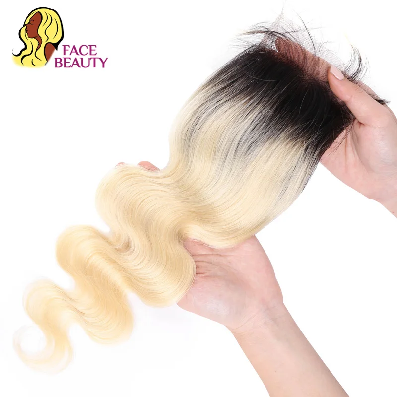 Facebeauty 5x5 1B 613 блонд бразильские волнистые человеческие волосы Remy на шнурке 2 тона