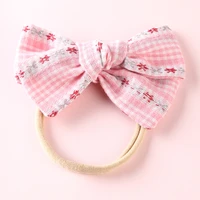 cute children bows headbands plaid embroidered nylon elastic hairband for girls kids bowknot toddler headwarp hair accessories