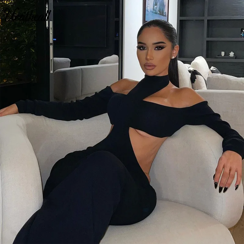 

Halter Cut Out Women Dress Sleeveless Wrapped Chest Sexy Night Bodycon Dresses For Women Two-piece Dress Solid Color Vestido