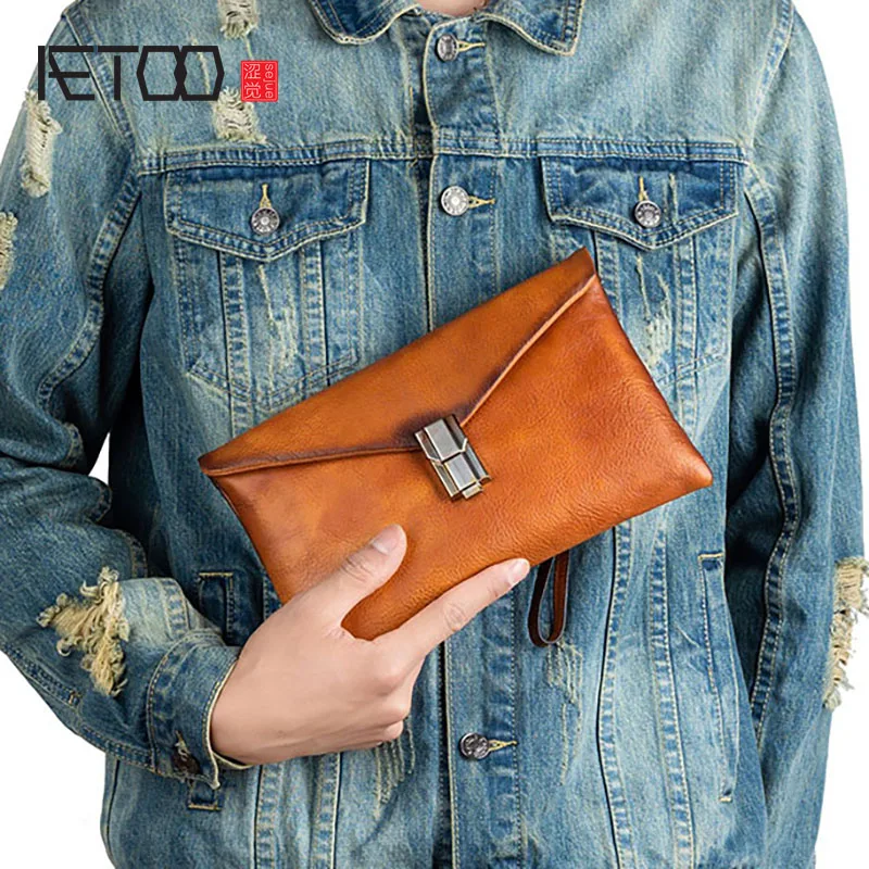 Мужские сумки AETOO из натуральной кожи модные мужские Клатчи мягкой