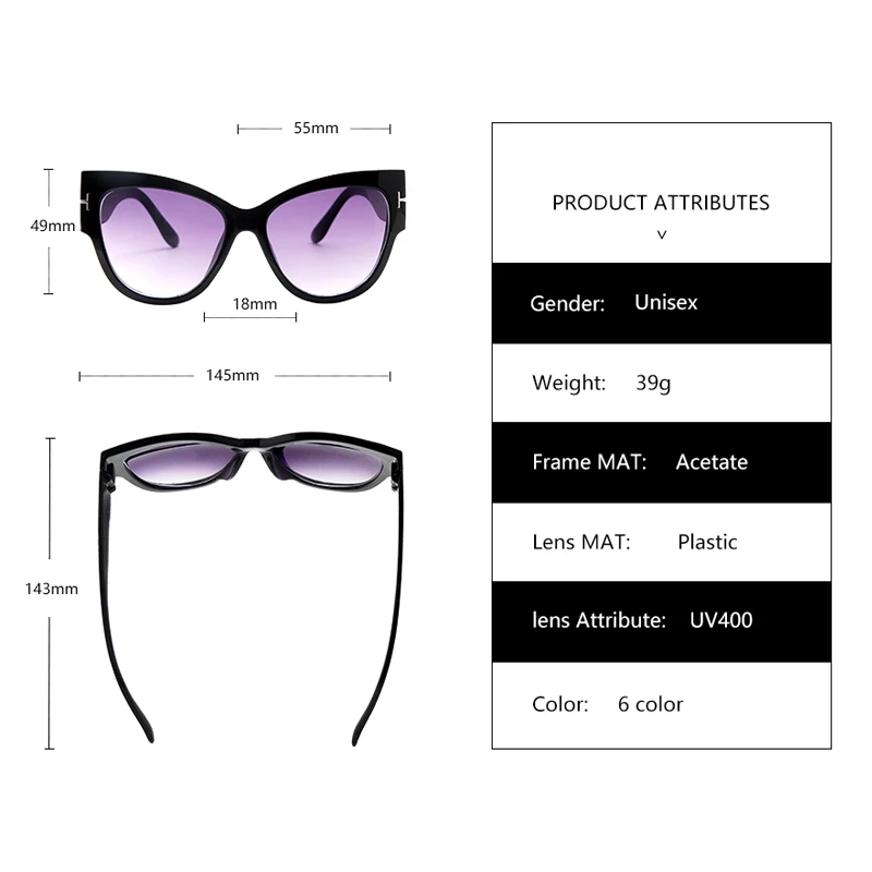 

2021 Sunglasses Women Gradient T Fashion Brand Designer Cat Eye Women Sunglasses Big Oculos UV400 Black Shades oversized oculos