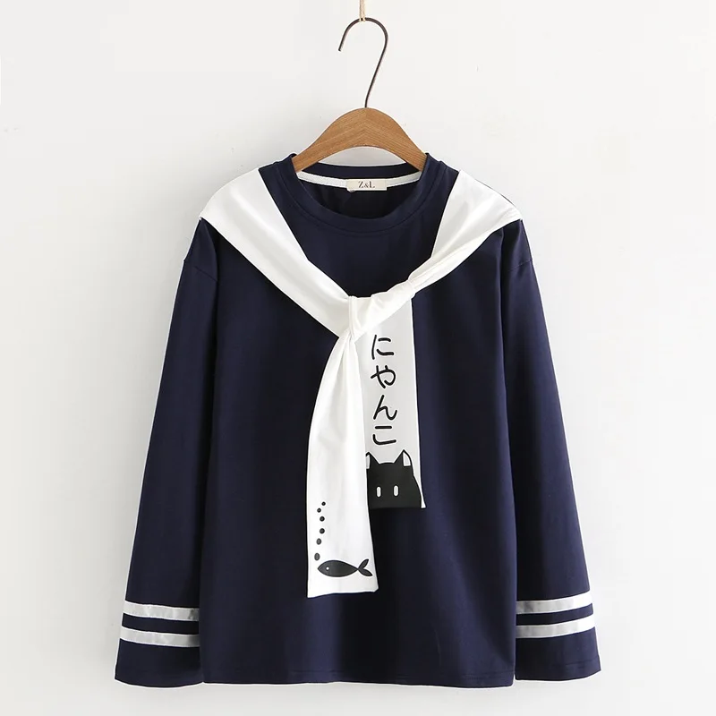 Wynne gadis осенние рубашки с длинными рукавами толстовки изображением кошки в