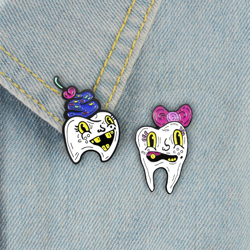 Hot Teeth Toothbrush Metal Enamel Brooch Cute Cartoon Dentistry Badge Pin Trendy Backpack Lapel Jewelry Gifts For Kids Friends images - 6