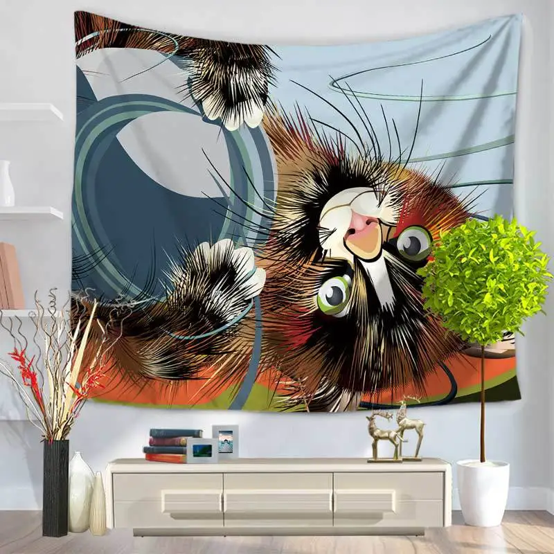 Милый Кот Мандала настенный кот печатных гобелен из ткани Манта Шторы