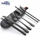 Набор многоразовых столовых приборов из нержавеющей стали, ложка, вилка, палочки для еды, портативный чехол, 8 шт.компл.