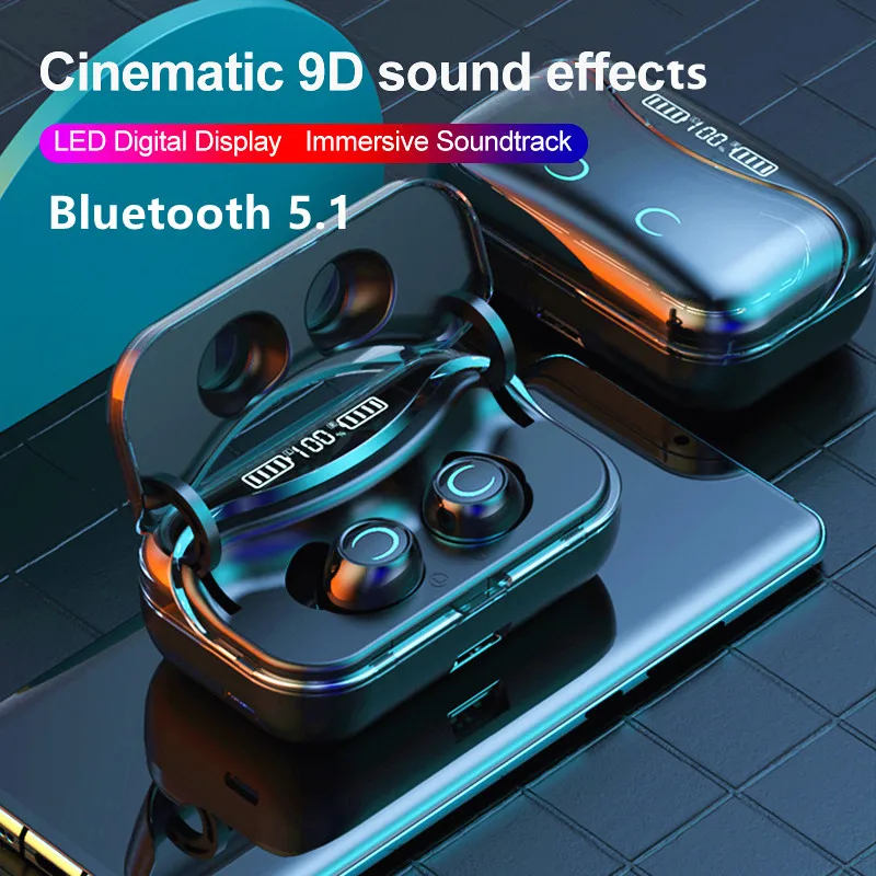 

Bluetooth Earphones 5.1 TWS Wireless Headphons HiFi IPX7 Waterproof Earbuds Headset Touch Control with LED Display Charging Box