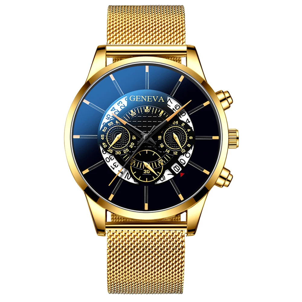 M gold black Роскошные мужские часы из нержавеющей стали, часы с датой, кожаный сетчатый ремень, ультра тонкие наручные часы, спортивные деловые мужские часы, Relojes Masculino - Цвет: M gold black