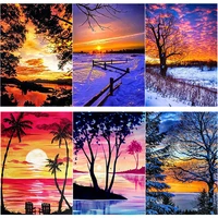 new 5d diy diamond painting sunset tree diamond embroidery scenery cross stitch full square round drill crafts gift home decor