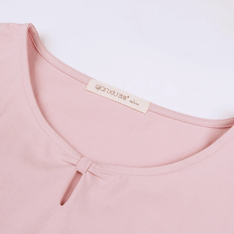 

Spring and summer cotton fiber women's short sleeve pajamas suit round neck trousers women's stripe comfortable home clothes