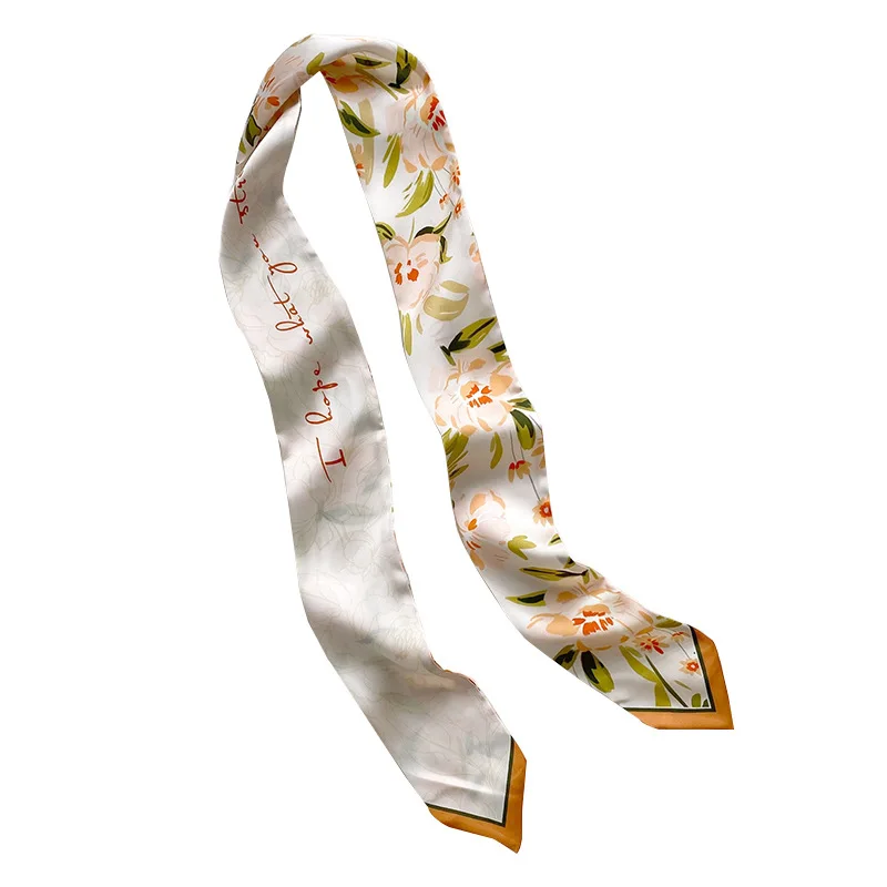 

New Popular Plant-print Double-sided Beveled Square Silk Scarf Women Fashion Small neck Scarves Ladies Hair Band Tied Bag Ribbon