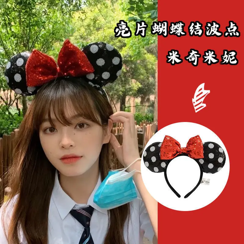 

Disney Headband Girl Fantasy Sequin Headband Mickey Minnie Bow Headband Cute Adult Children Headwear
