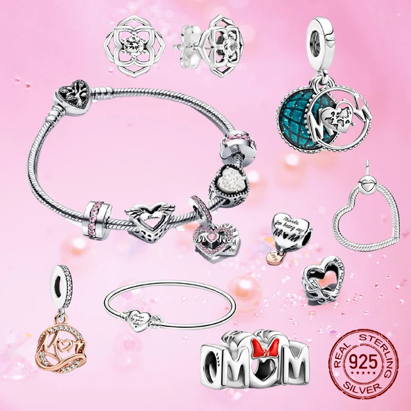 

Genuine 925 Sterling Silver Bead Rose Heart Irregular Pendant Fits Original Pandora Bracelet Necklace Lady DIY Jewelry
