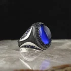 Лидер продаж 2021, мужское кольцо с винтажным Сапфиром И узором, античное серебряное геометрическое кольцо, изысканные ювелирные изделия