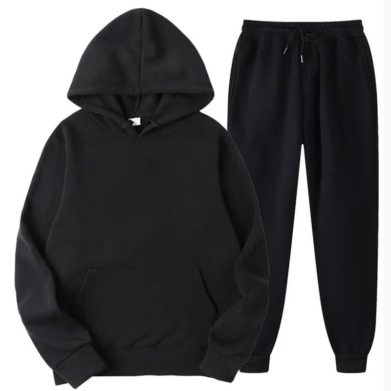 

Custom Spring Autumn 2021 New Solid Color Hooded Pullover Casual Sportswear Men's Sweater Plush Pullover Set