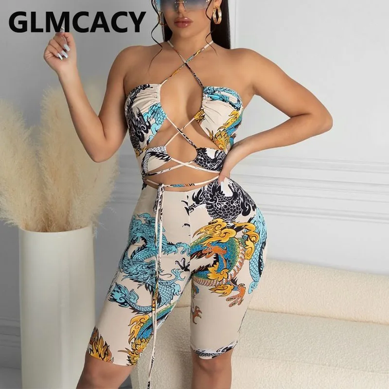 

Women Plus Size Halter Printed Sexy & Club Bodycon Romper