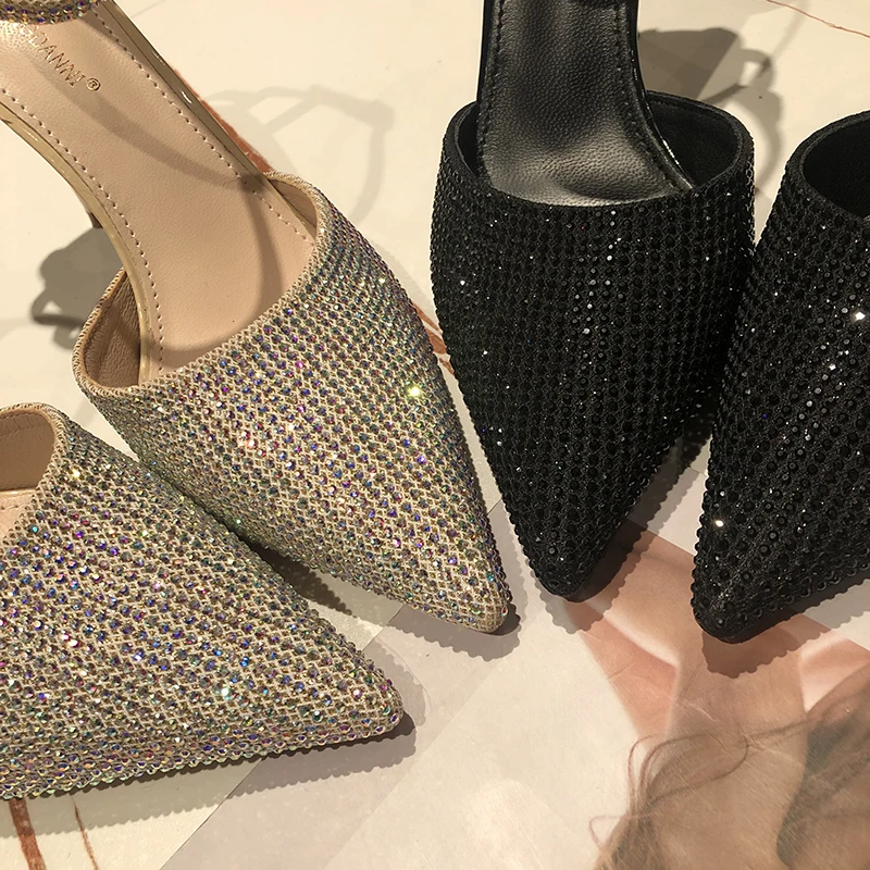 

Sexy Pointed Stiletto With Rhinestone Temperament Women's High-Heeled Sandals Summer Hot Sale Solid Color Baotou Sandals.