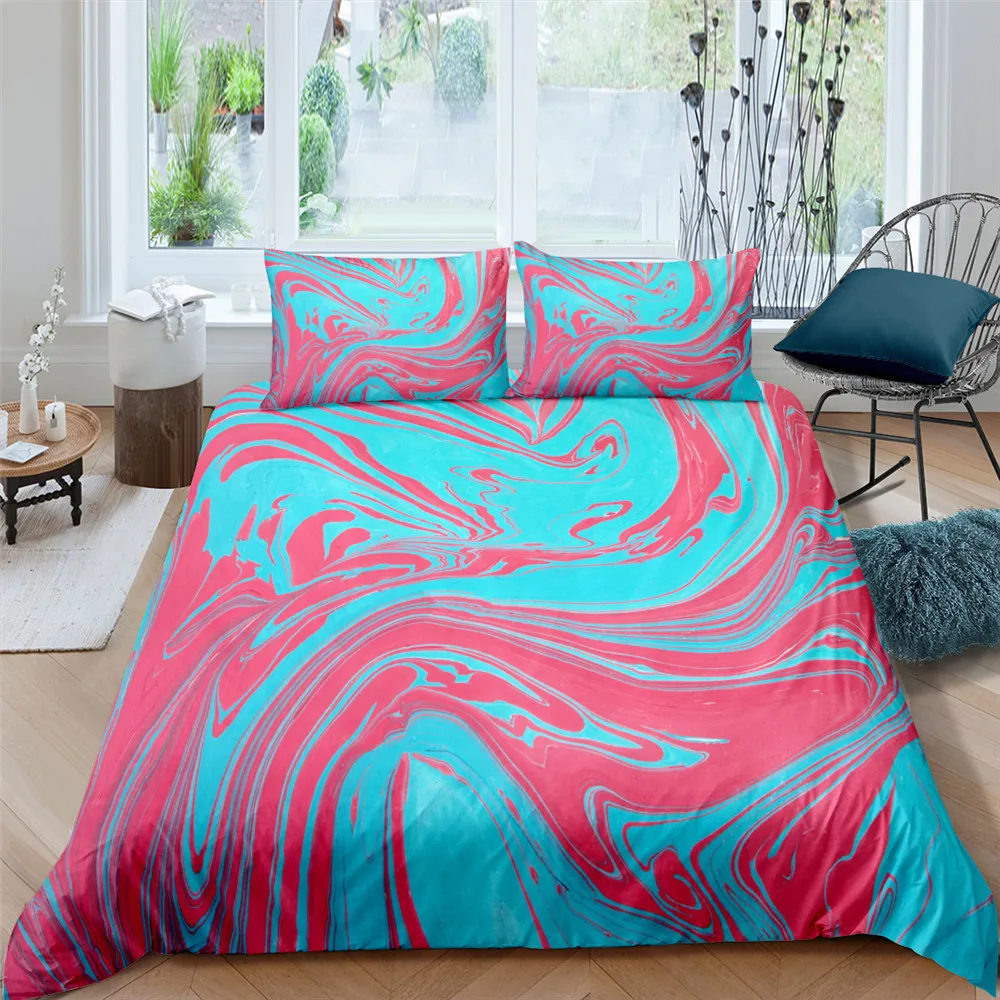 Красочный мраморный Комплект постельного белья пастельный розовый синий