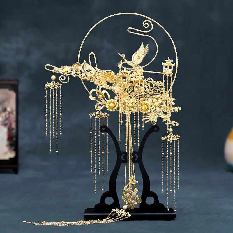 PEORCHID роскошный золотой свадебный веер букеты кисточки металлический круглый