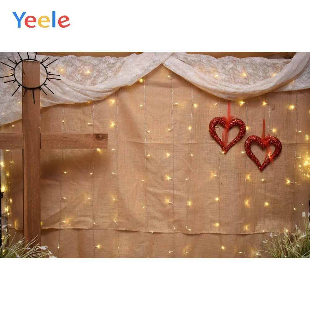 

Yeele Wedding Party Curtain Wall Cross Love Hearts Photography Backdrops Personalized Photographic Backgrounds For Photo Studio
