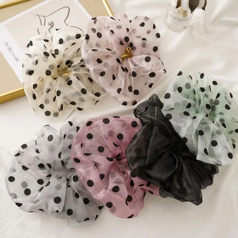 

New Organza Dot Hair Scrunchie Elastic Hairbands For Girls Rubber Bands Headwear Ponytail Holders Hair Ties Hair Accessories