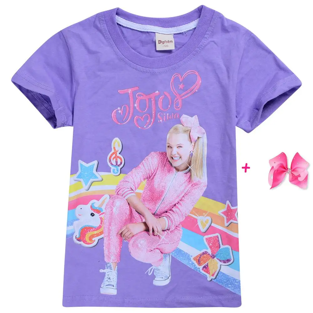 purple rose New Girl Kid Jojo Siwa T shirt Children Summer Autumn Short Sleeve Cotton T-shirt Tops Tee Baby Toodler Casual Home Wear Clothes - Цвет: purple rose