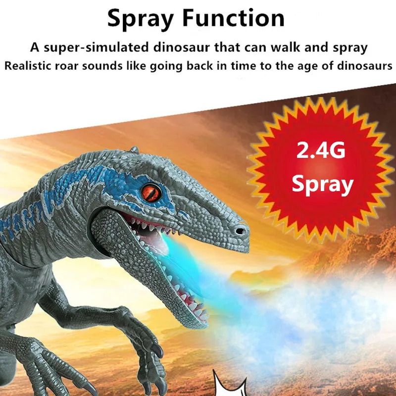 

High Simulation Spray Dinosaur 2.4G Remote Control RC Robot Dinosaur Can Walking Sound Music Effect Intelligent Battle Toy Gifts