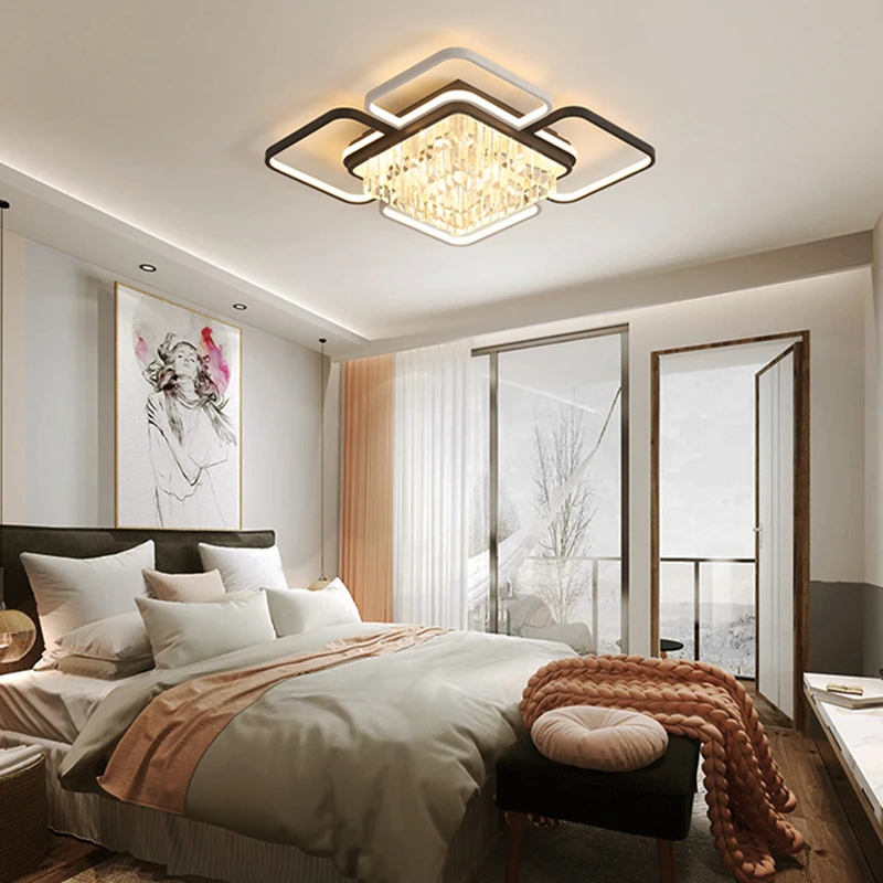 Modern Simple LED Ceiling Light Nordic Personality Design Interior Crystal Ceiling Lamp for Living Room Bedroom Study Restaurant