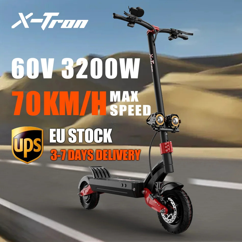 

Warehouse In Europe 3200W 60V Electric Scooter X-Tron X10Pro Max 70km/h Dual Drive Kick Scooter 70km Range Folding e scooter