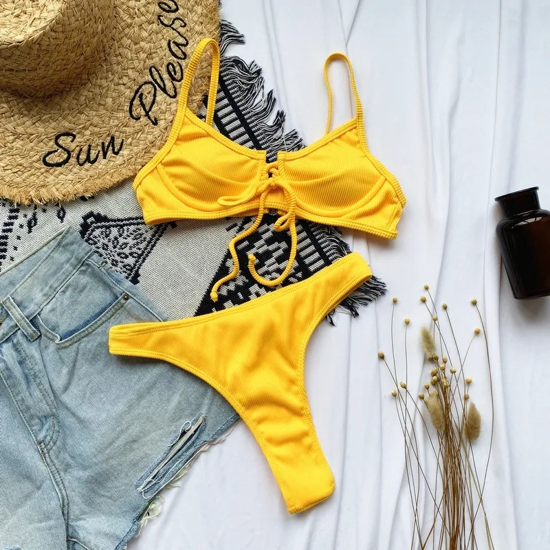 

Sexy Women Solid Plain Bikini Push-up Lace High Waist Swimsuit Swiming Wear Bathing Wear Bikini Sets High Quality Beachsuits new