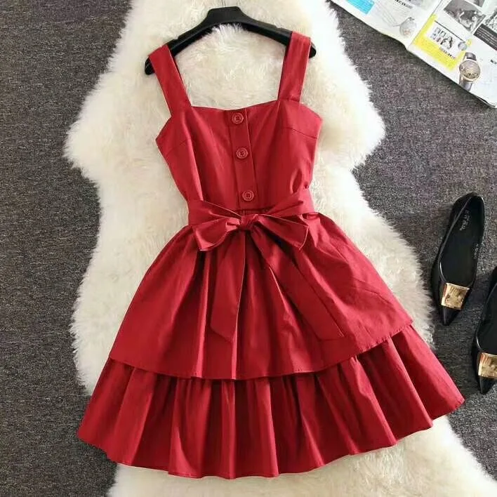 

2021 Summer Dress Women's Slash Neck Single Breasted Ruffles Lace-up Waist Slim Ball Bown Dress Female Elegant Tiered Dresses