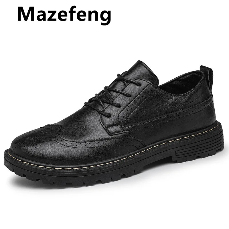 

Mazefeng 2021 New Men Oxford Patent Leather Dress Shoes Brogue Lace Up Flats Male Casual Shoes Footwear Loafers Men Size 39-44