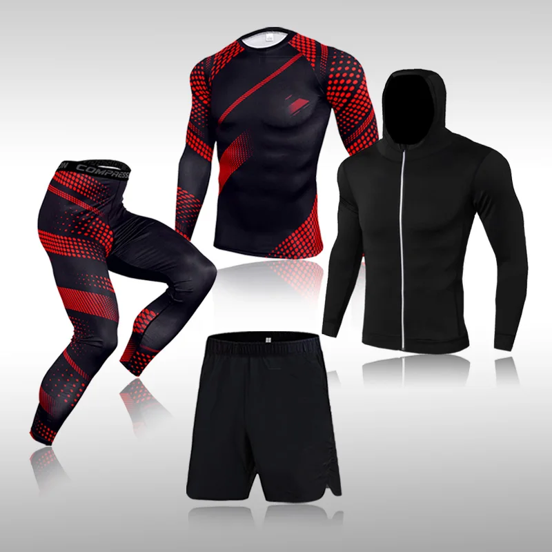 

Компрессионный спортивный костюм, мужская спортивная одежда, Быстросохнущий костюм для бега, одежда для бега, тренировок, тренажерного зал...