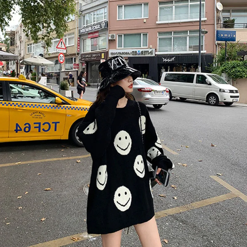 Autumn Winter Women Knitted O Neck Sweater Casual Solid Color Long Sleeve Fashion Loose Female Black Pullovers ZF11122 | Женская одежда